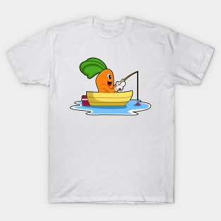 Carrot in Boat at Fishing with Fishing rod T-Shirt